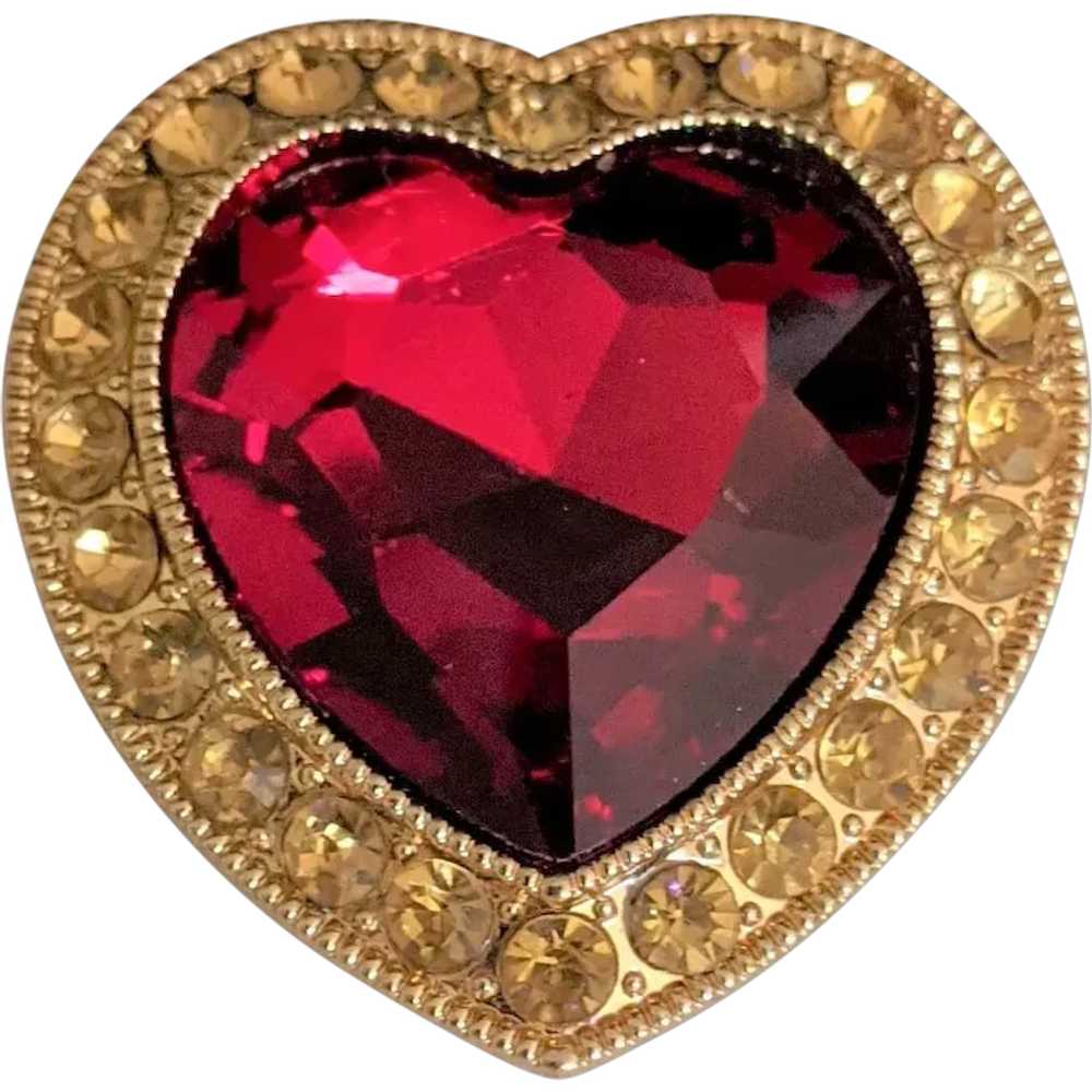 Large Red Rhinestone Heart Pin Brooch - image 1