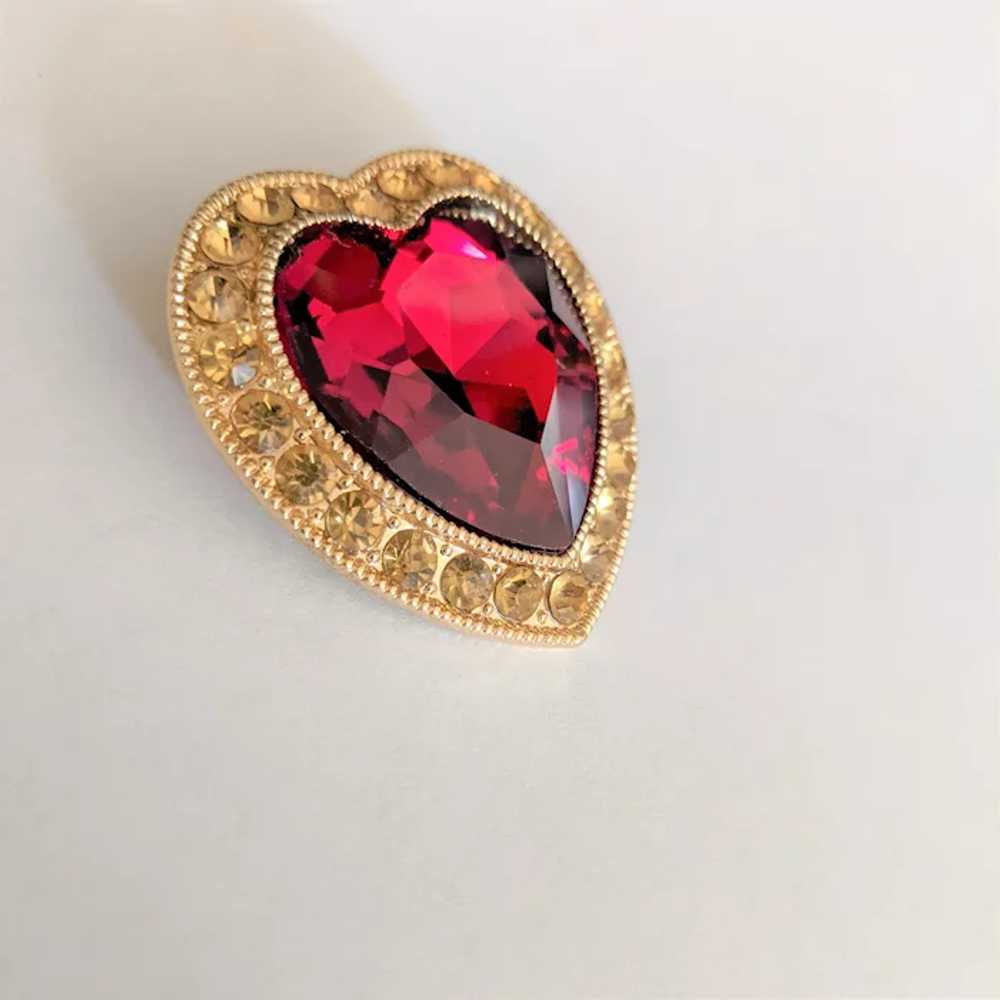 Large Red Rhinestone Heart Pin Brooch - image 2