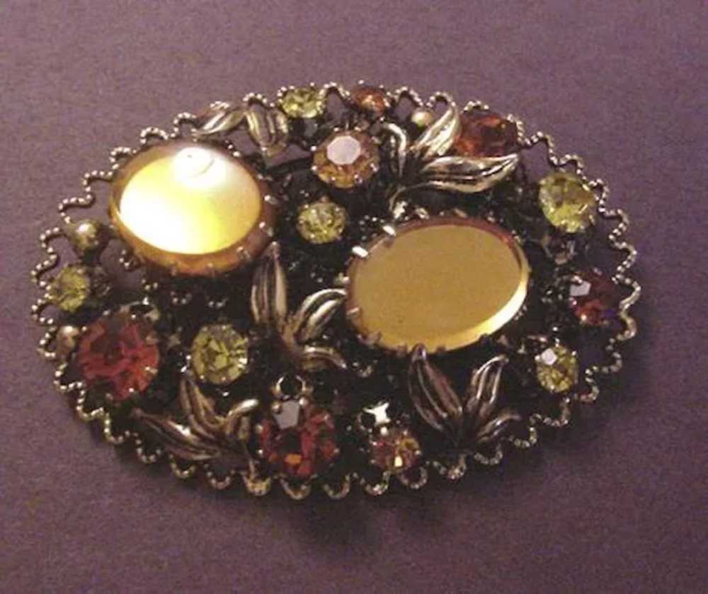 Vintage crystal brooch lot, large fall gold tone jewelry pins - Ruby Lane