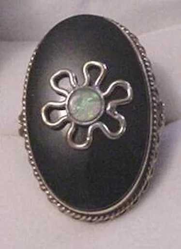 14 KT Onyx and Opal Victorian Revival Ring - image 1