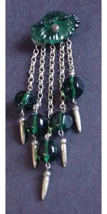 Miriam Haskell Green Glass Flower and Bead Dangles