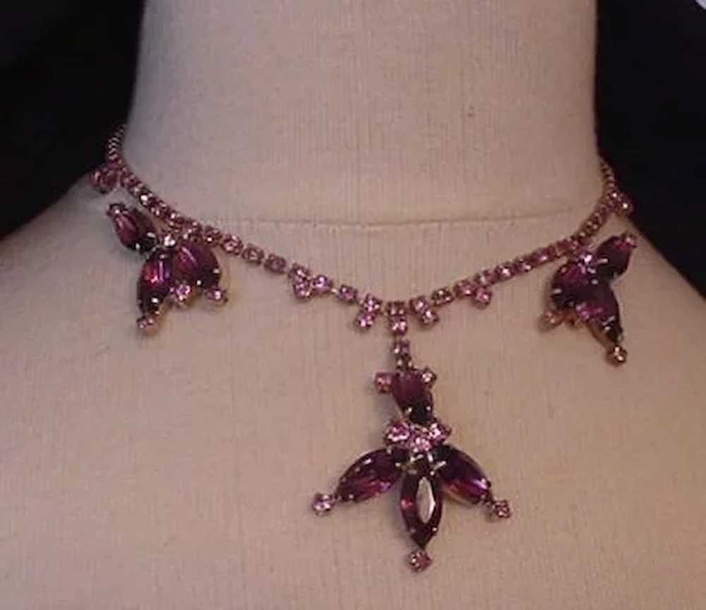 Vintage Pink and Amethyst Rhinestone Necklace - image 1