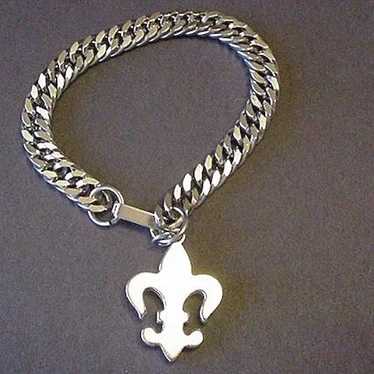 Silver Tone Link Fleur de Lys Bracelet