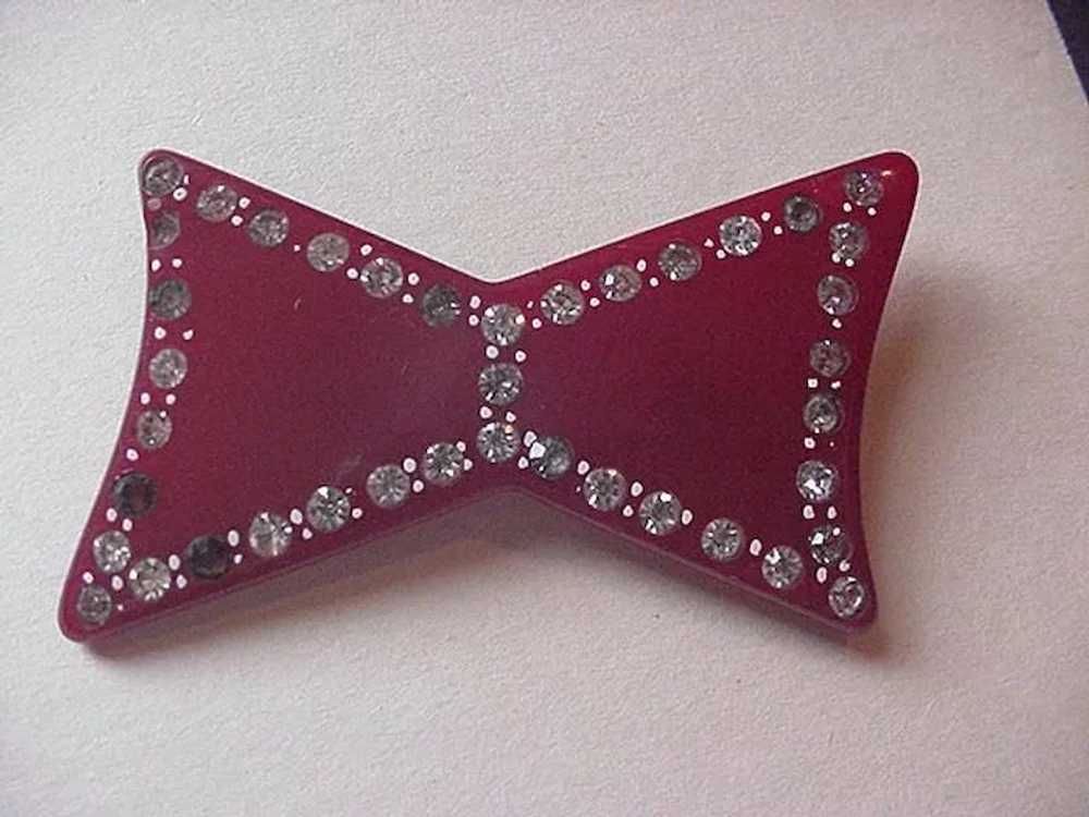 Vintage Bakelite and Rhinestone Bow Pin - image 1