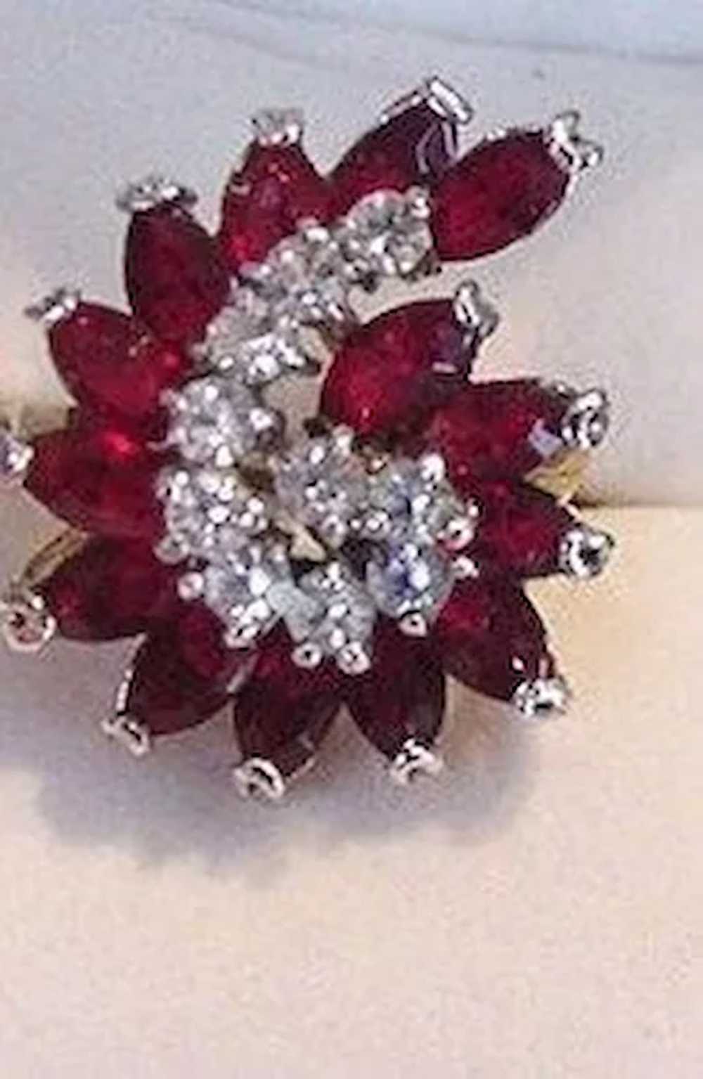 Ruby Red Glass Rhinestone Cocktail Ring - image 1