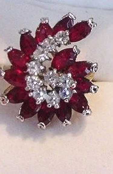 Ruby Red Glass Rhinestone Cocktail Ring