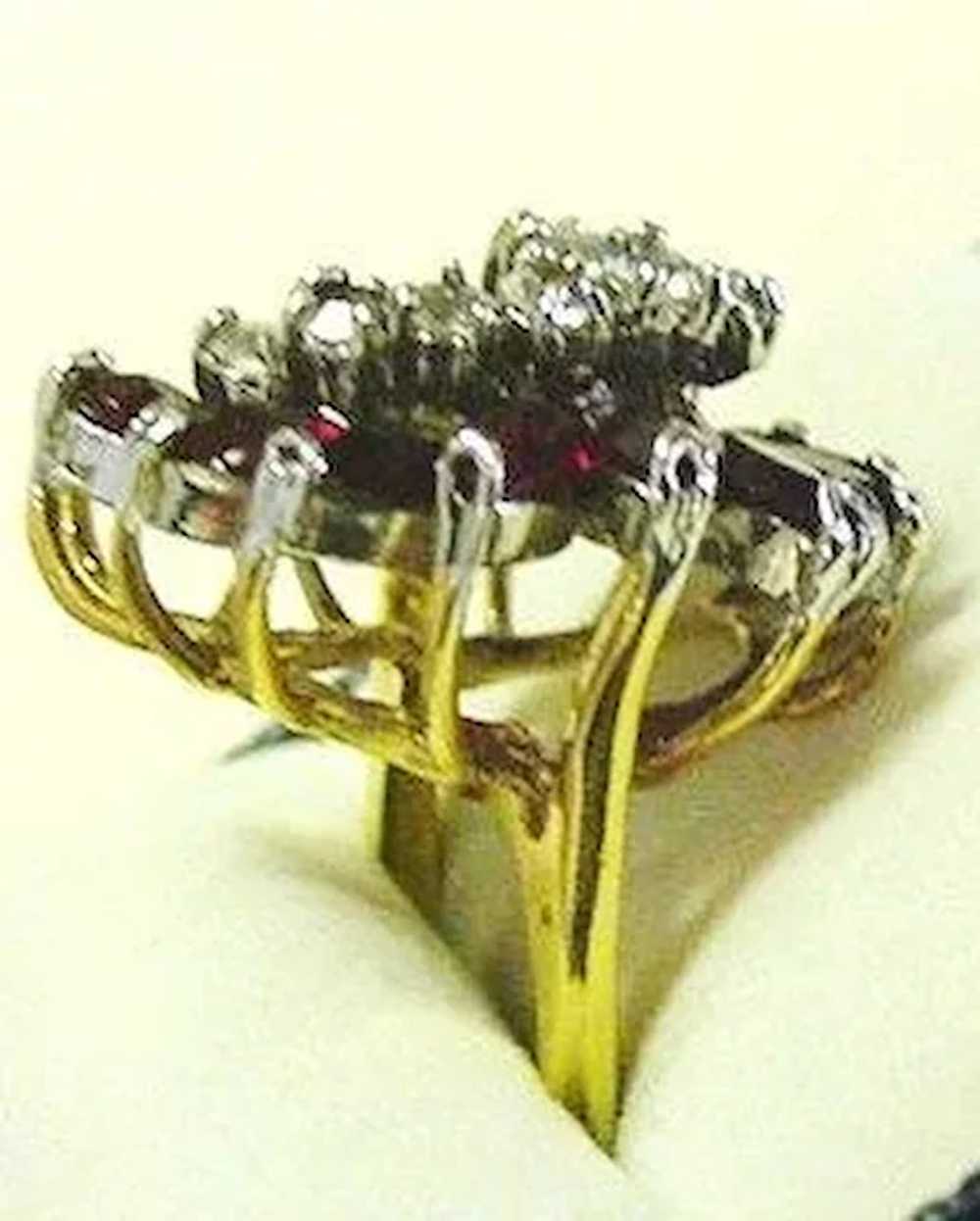 Ruby Red Glass Rhinestone Cocktail Ring - image 2