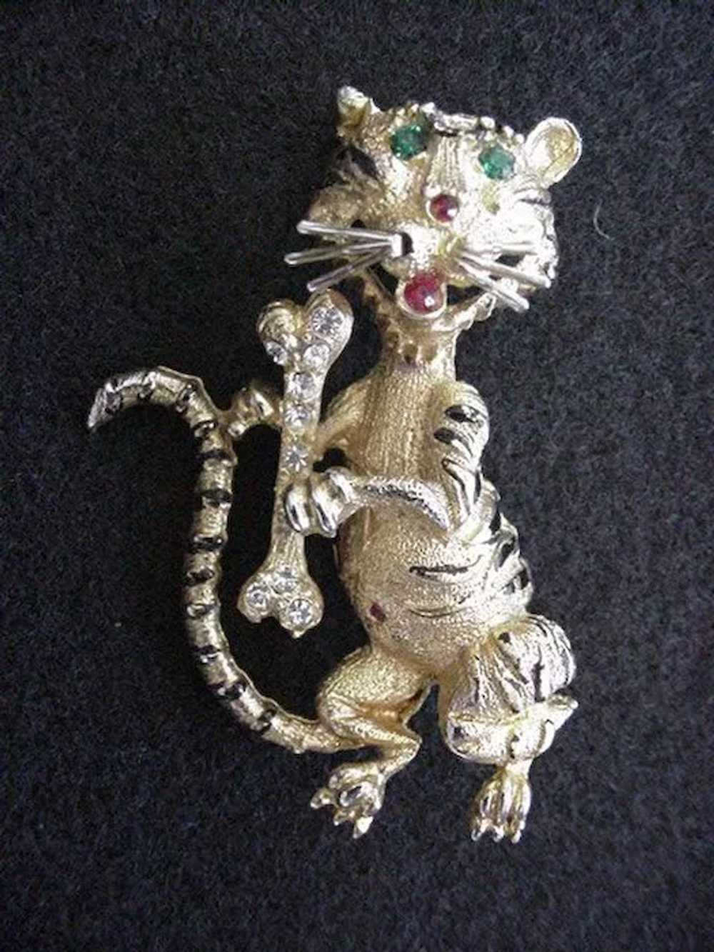 Rhinestone & Enamel Tiger Pin - image 1