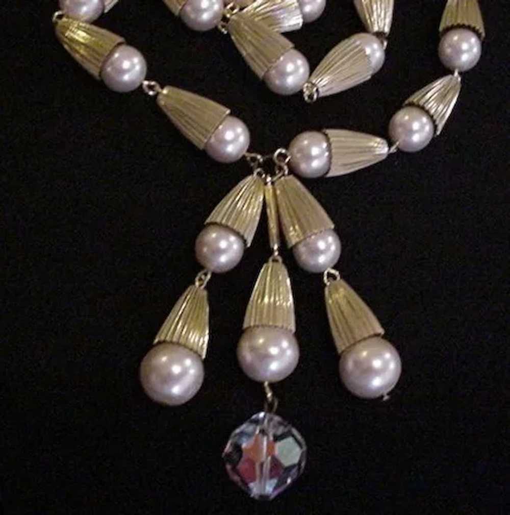 Vintage Faux Pearl and Crystal Necklace - image 1