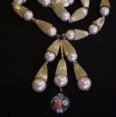 Vintage Faux Pearl and Crystal Necklace - image 1