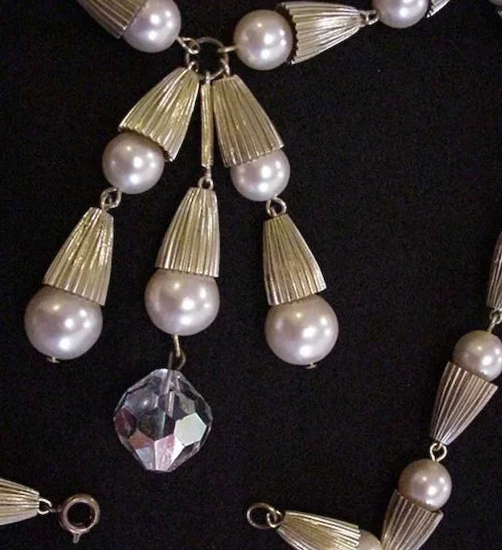 Vintage Faux Pearl and Crystal Necklace - image 3