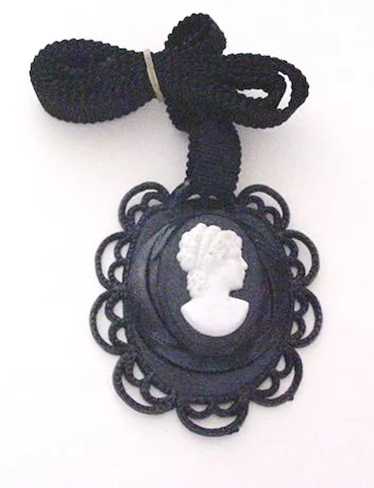 Black Celluloid Cameo Necklace