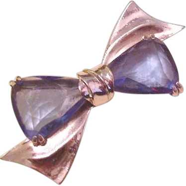 Big Blue Retro Modern Rhinestone Bow Pin