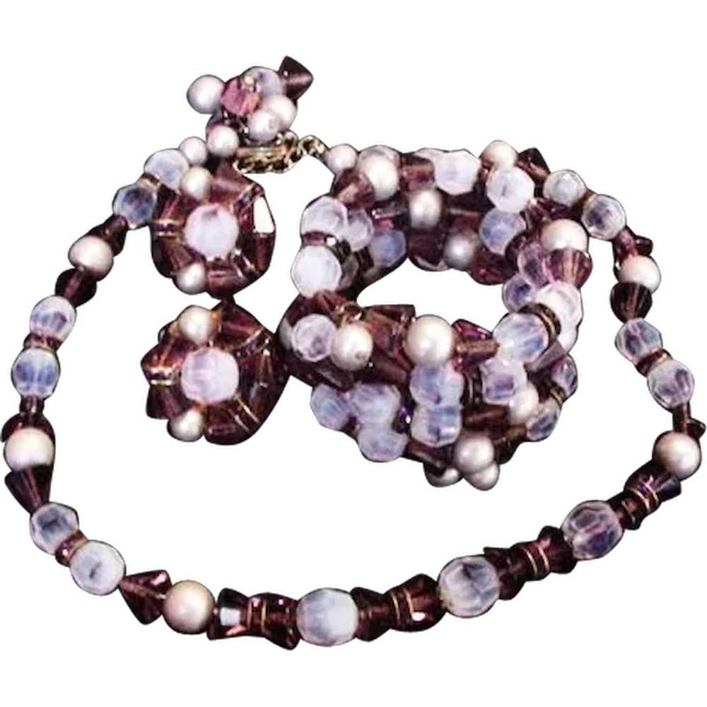 Hobe Vibrant Violet Glass Necklace Set - image 1