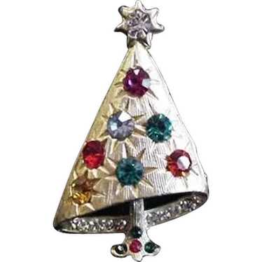 Vintage Rhinestone Christmas Tree Pin - image 1