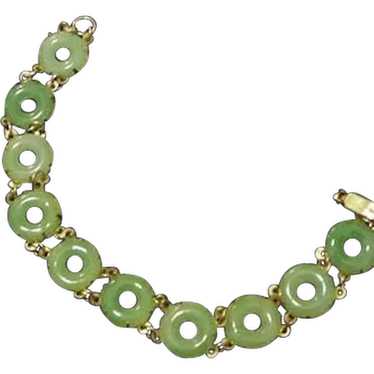 Vintage Art Deco Style Green Glass Bracelet - image 1