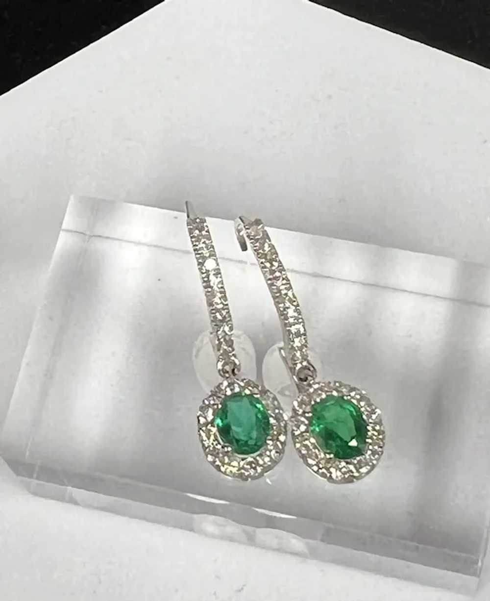 18k White Gold Emerald and Diamond Earrings - image 10