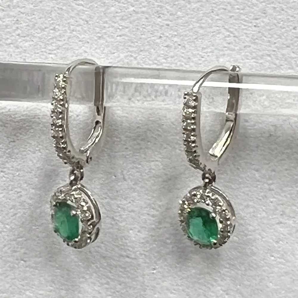 18k White Gold Emerald and Diamond Earrings - image 11