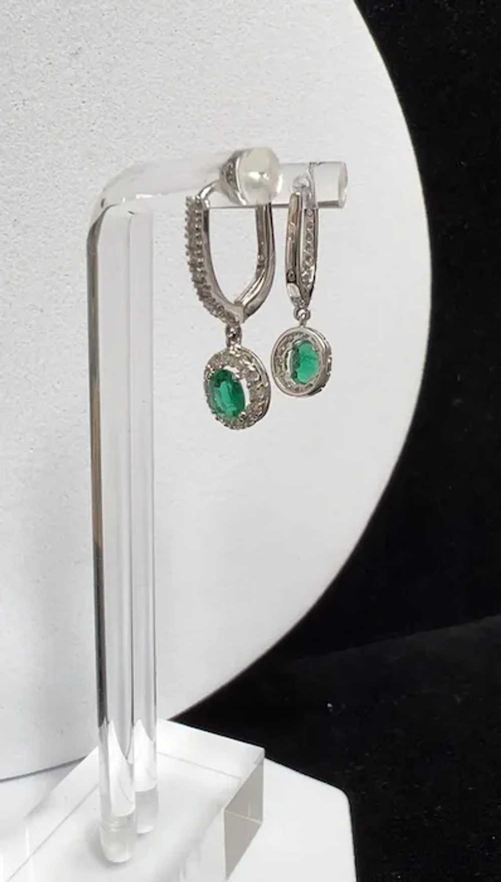 18k White Gold Emerald and Diamond Earrings - image 12