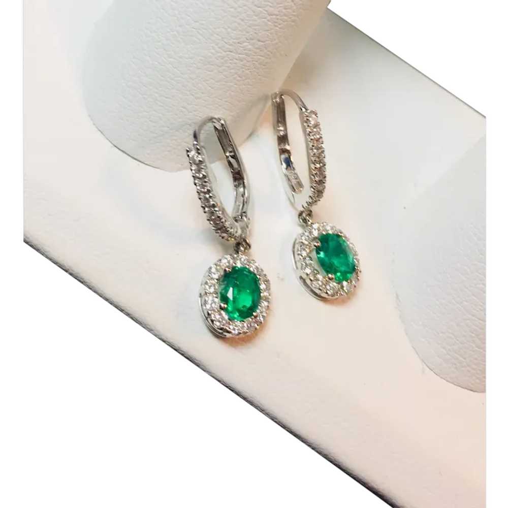 18k White Gold Emerald and Diamond Earrings - image 1