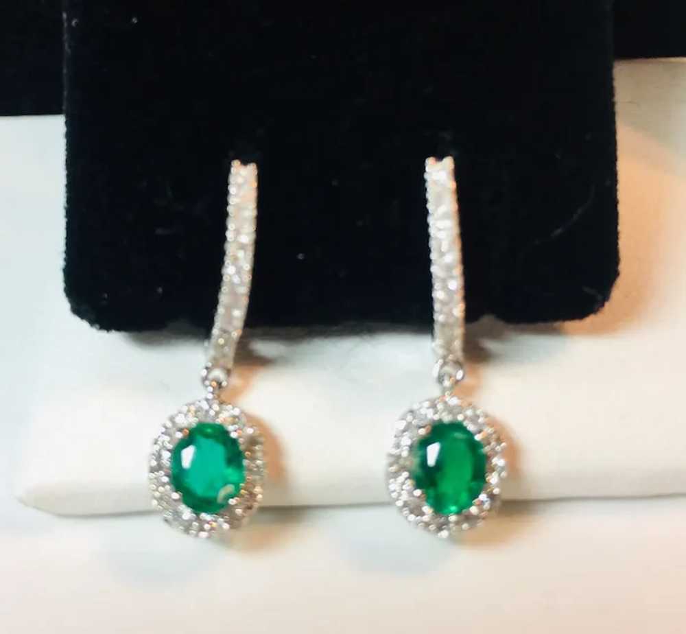 18k White Gold Emerald and Diamond Earrings - image 7