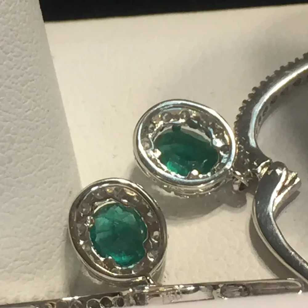 18k White Gold Emerald and Diamond Earrings - image 9