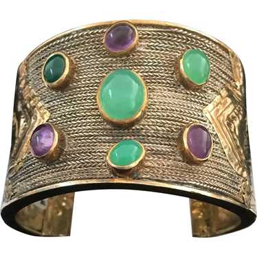 Large Sterling Vermeil Multi Stone Cuff Bracelet - image 1
