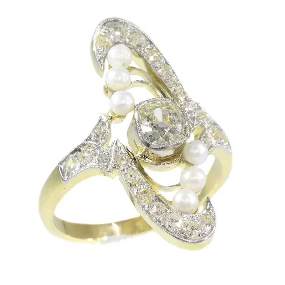 Magnificent Art Nouveau Diamond and Pearl Engagem… - image 10