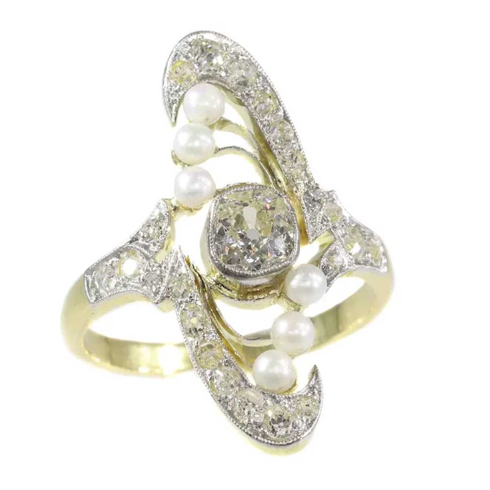 Magnificent Art Nouveau Diamond and Pearl Engagem… - image 11