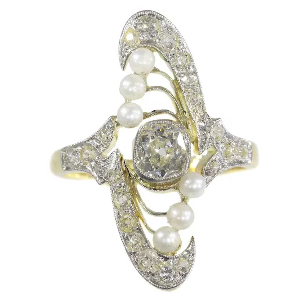 Magnificent Art Nouveau Diamond and Pearl Engagem… - image 3