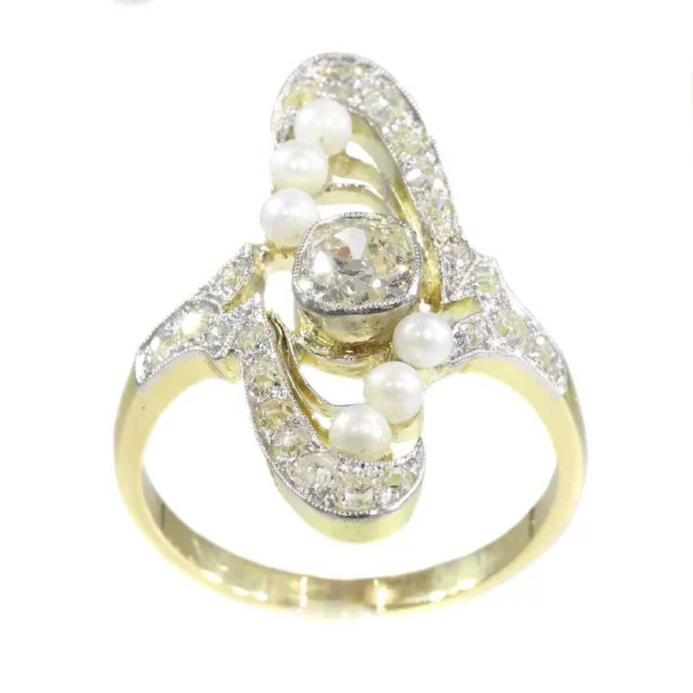 Magnificent Art Nouveau Diamond and Pearl Engagem… - image 4