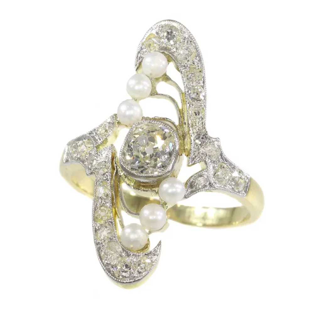 Magnificent Art Nouveau Diamond and Pearl Engagem… - image 5