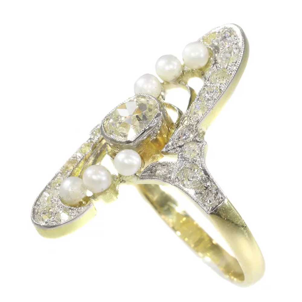 Magnificent Art Nouveau Diamond and Pearl Engagem… - image 6