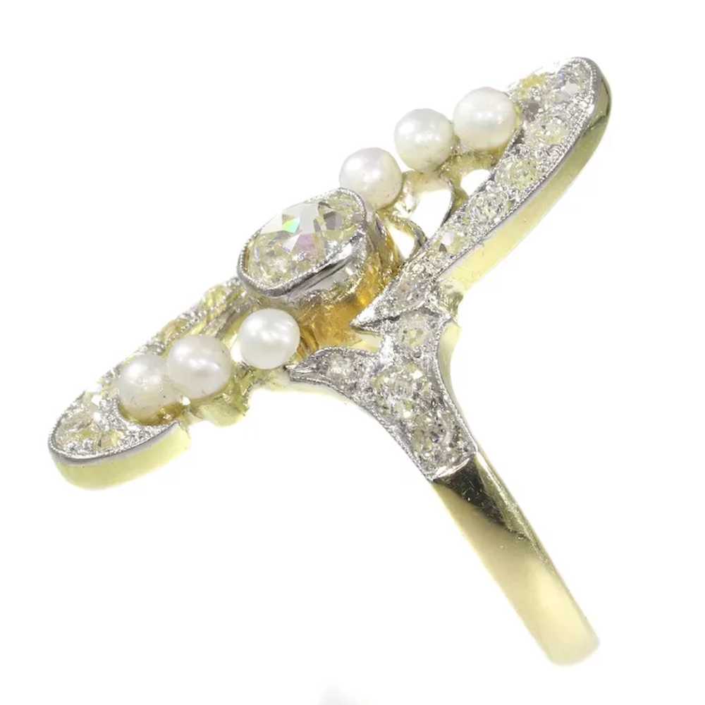 Magnificent Art Nouveau Diamond and Pearl Engagem… - image 7