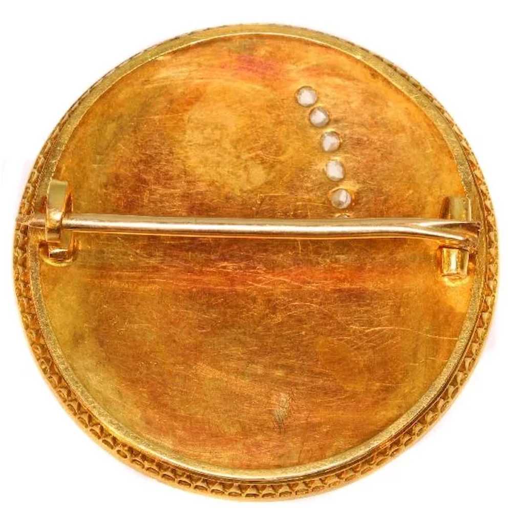 Antique Victorian Enamel and Gold Round Brooch, 1… - image 4