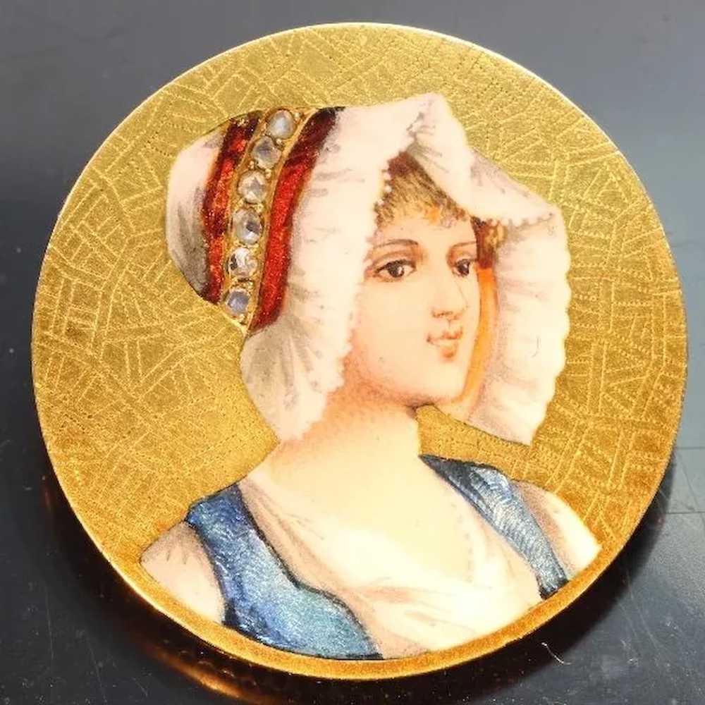 Antique Victorian Enamel and Gold Round Brooch, 1… - image 5