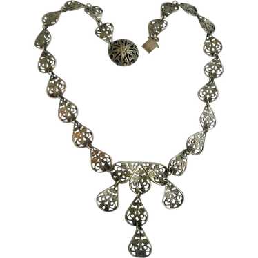 1920's Silver Filigree Drop Dangle Necklace - image 1