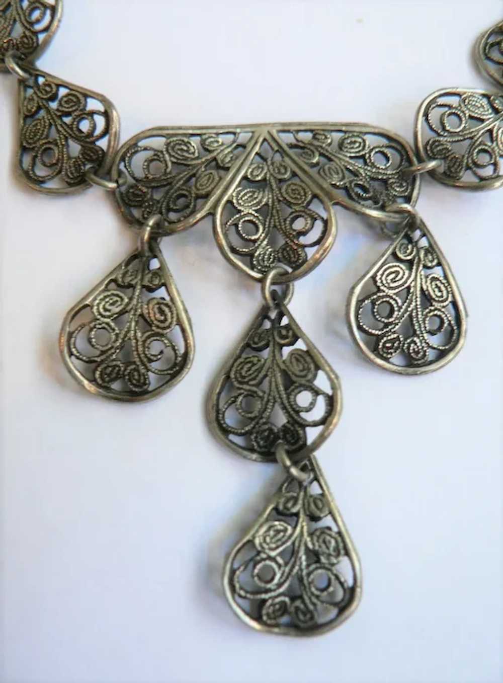 1920's Silver Filigree Drop Dangle Necklace - image 2