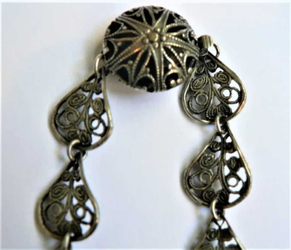 1920's Silver Filigree Drop Dangle Necklace - image 3