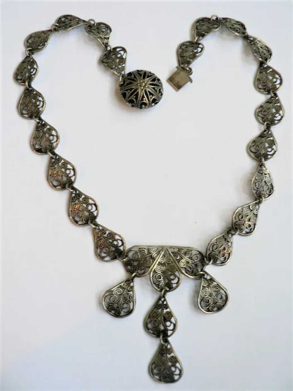1920's Silver Filigree Drop Dangle Necklace - image 4