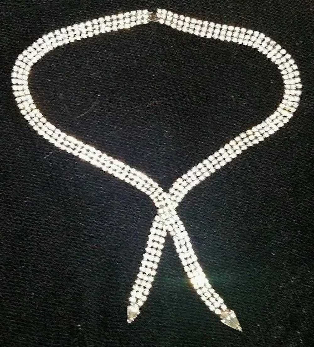 Vintage 3 Row Rhinestone Necklace - Quality Prong… - image 2