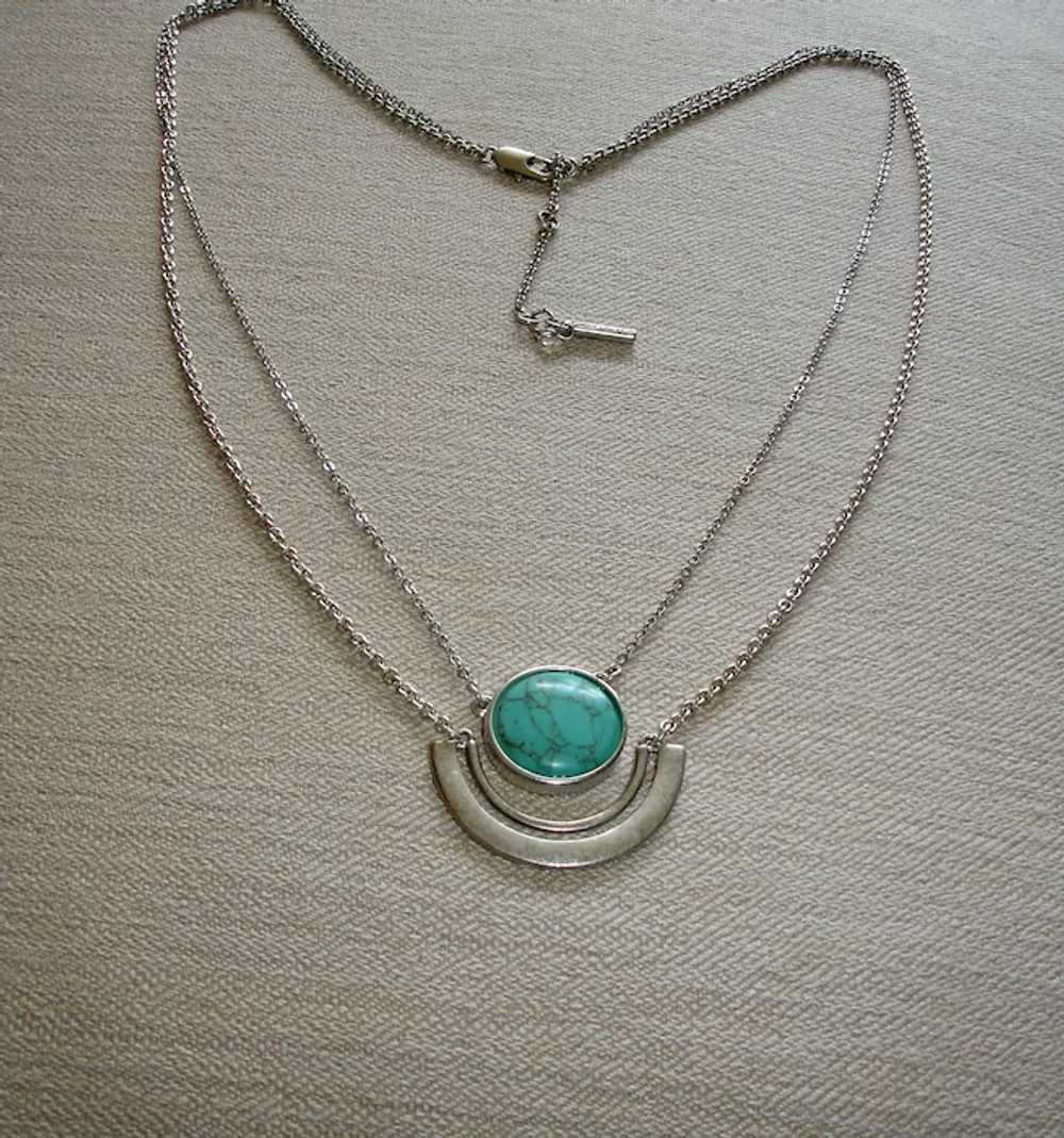 Vintage Turquoise Stone and Silver Necklace - DES… - image 11