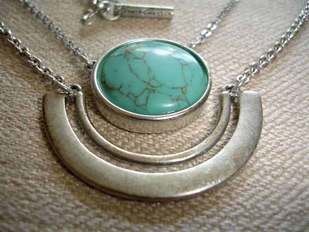 Vintage Turquoise Stone and Silver Necklace - DES… - image 12