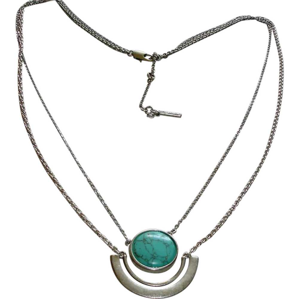 Vintage Turquoise Stone and Silver Necklace - DES… - image 1