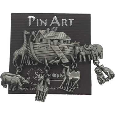 Vintage Pewter Spoontiques JJ Noahs Ark Pin