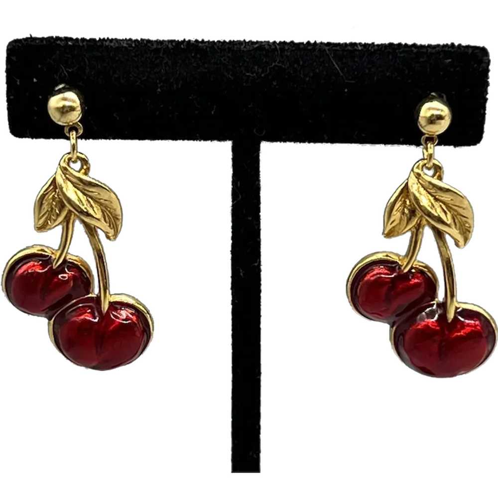 1994 Avon Enamel Cherries Pieced Earring Set - image 1