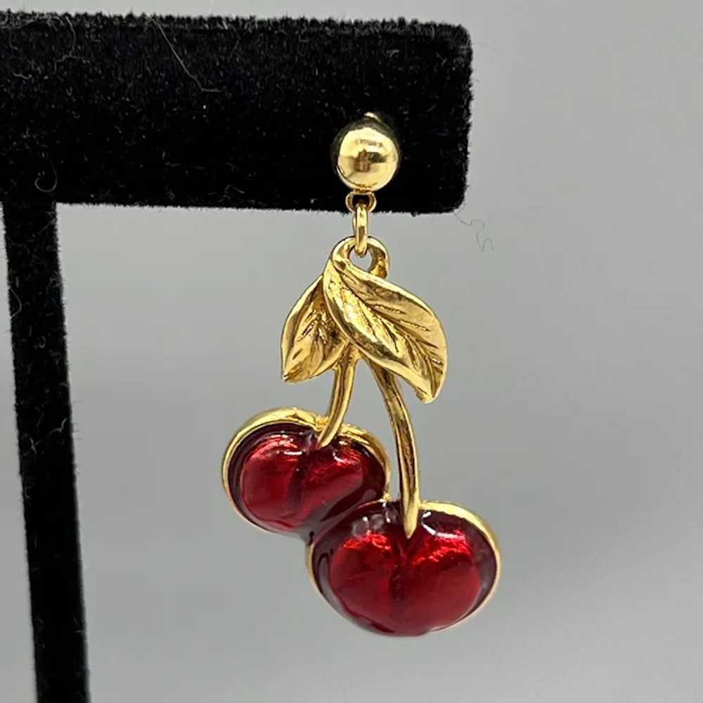 1994 Avon Enamel Cherries Pieced Earring Set - image 2