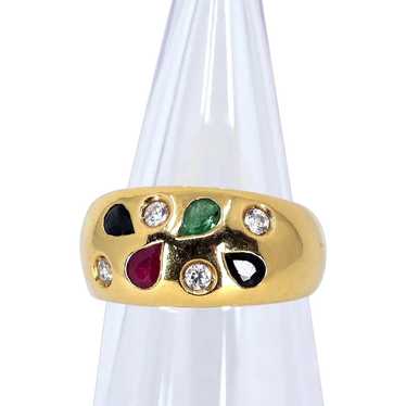 Massive 18K solid gold ring with colorful gemstone