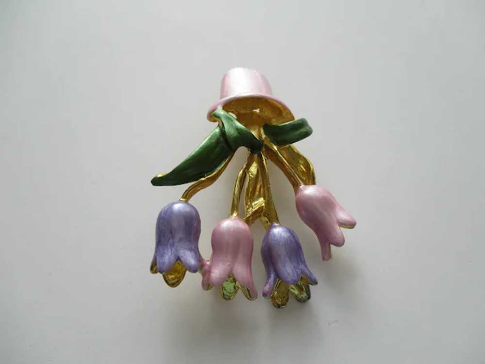 Pink Flower Pot With Four Pastel Tulips Brooch Vi… - image 6