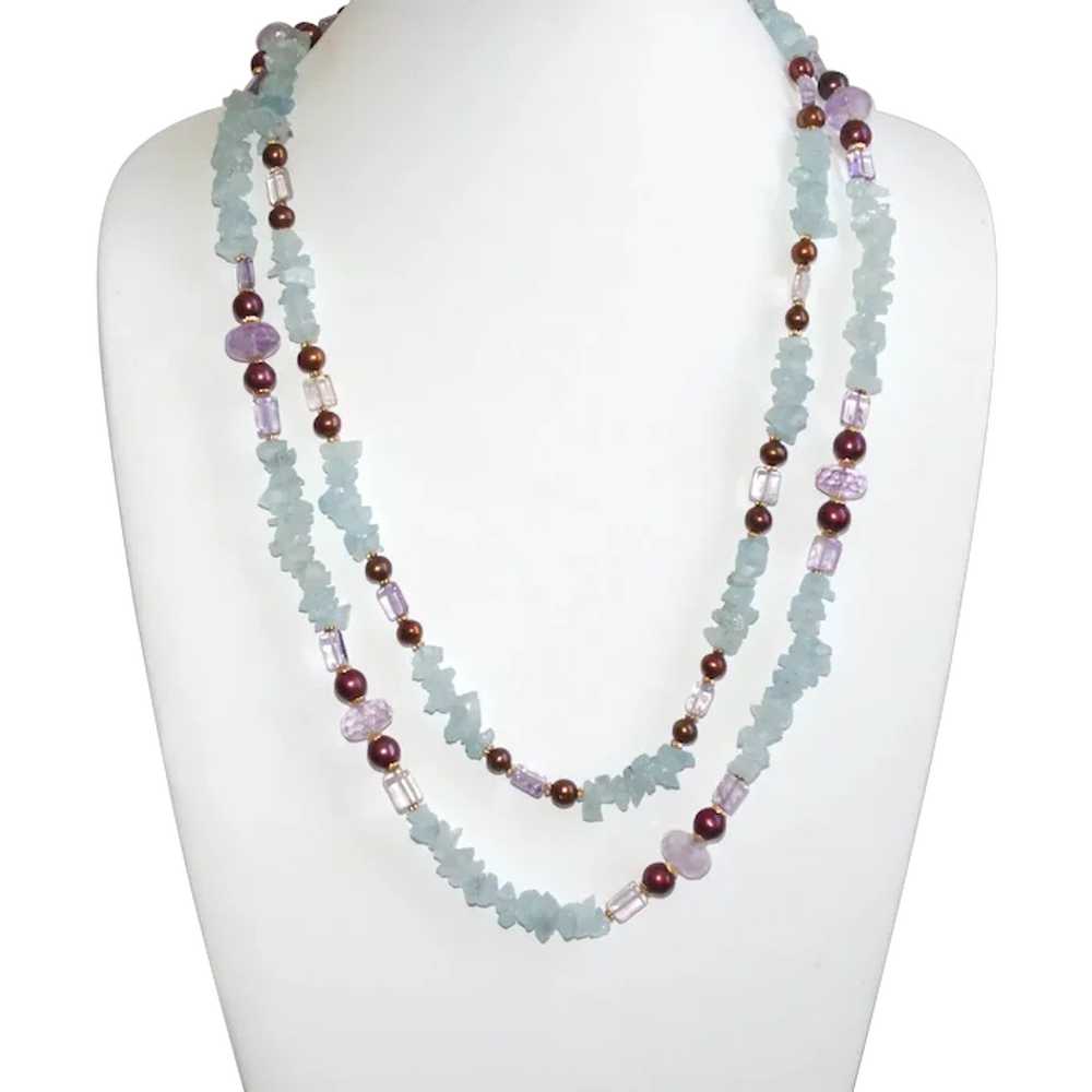 Natural Rough Aquamarine with Burgundy Pearls, an… - image 1